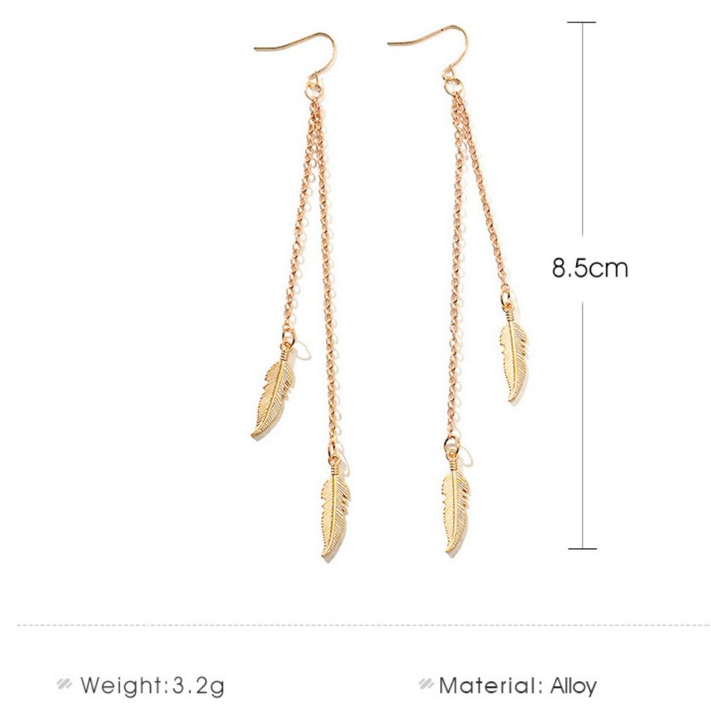 NEW! Gorgeous Long Flowing Feather Duo Dangling Gold Earrings - Boho! Ethnic! - Picture 4 of 5